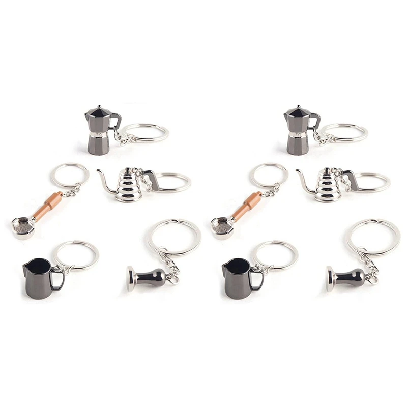 15PCS Creative Barista Coffee Tamper Keychain Espresso Portafilter Moka Pitcher Keyring Portable Coffee Accessories Gift