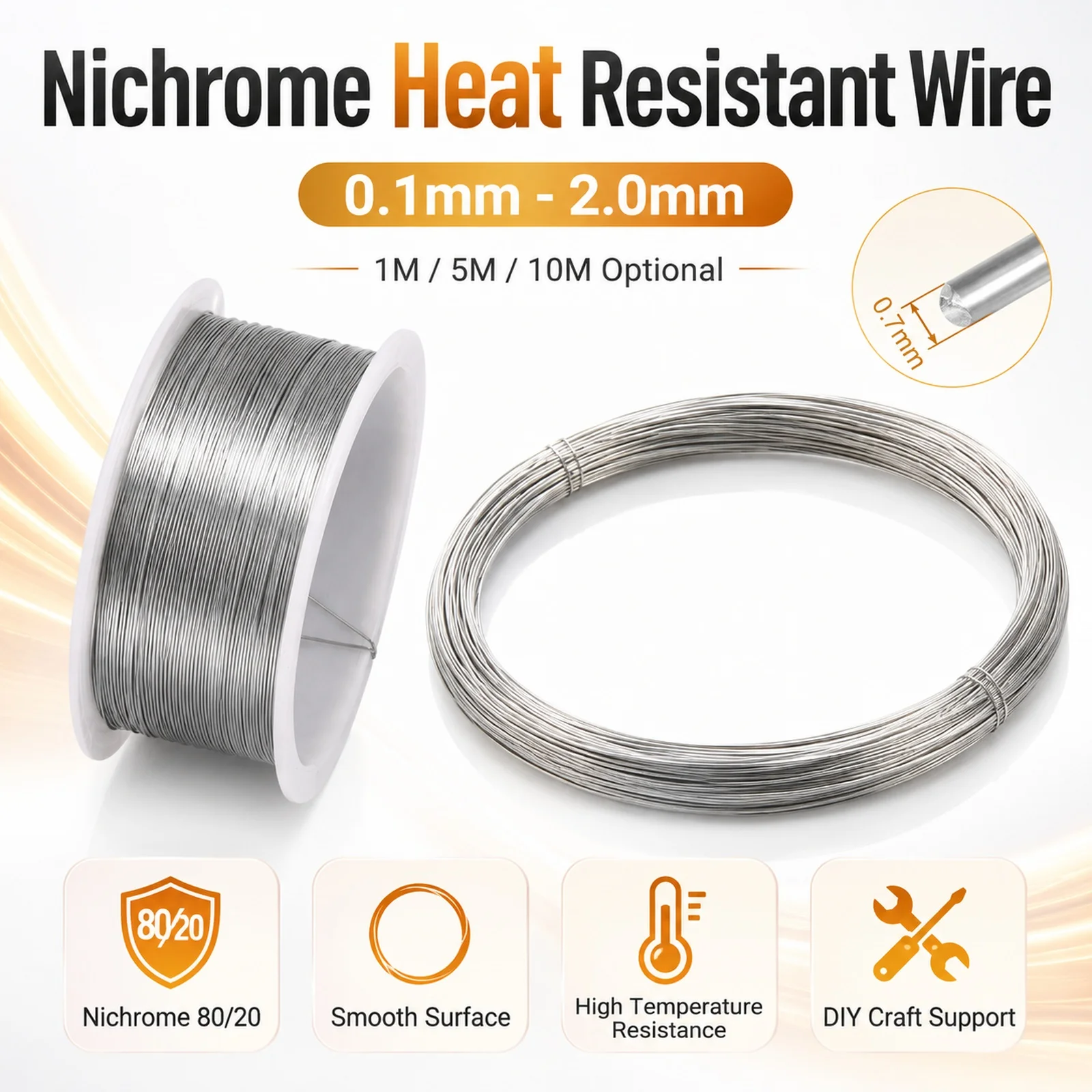 1pcs 0.1mm - 2.0mm High Temp Wire Nichrome Heat Resistant Wire General Purpose Support Wire Craft Wire (Length 1/5/10M)