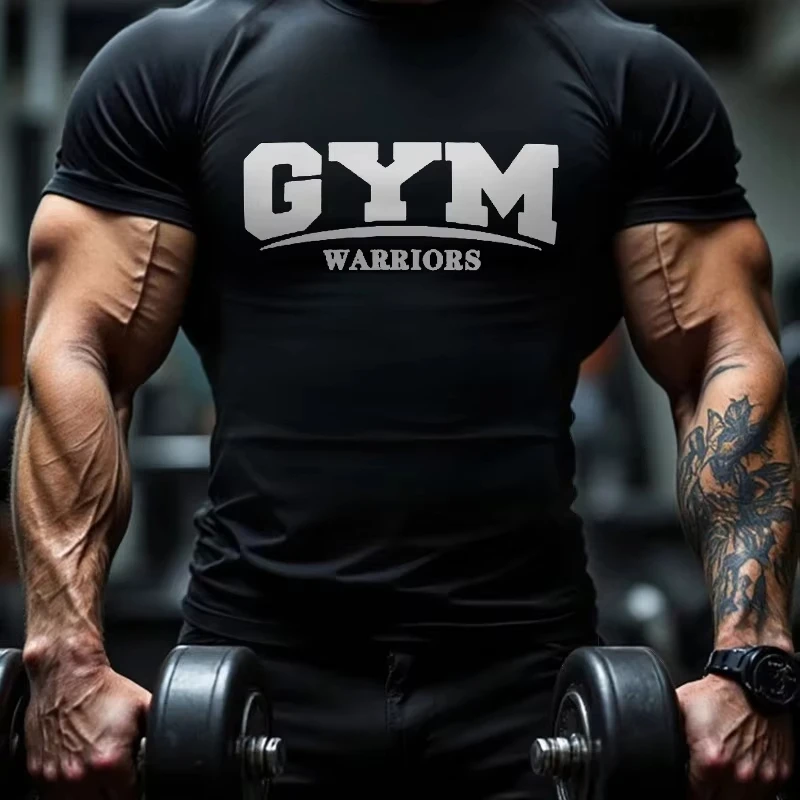 Four Seasons Training Shirt Black Men's Fitness Fighting Sports Men's Fitness T-shirt Sports Style GYM English Letter