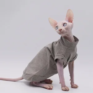 Fashion Cotton Vest for Sphynx Cat Clothes Brown Stripe Short Sleeves for Kittens soft Coat for Devon Rex Costume Spring Summer 12 best sales cat vest - №8