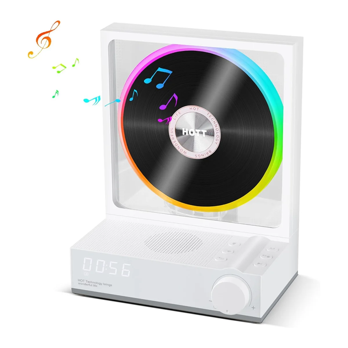 HOTT CD Player Portable Bluetooth 5.3 Desktop CD Player with Color Light,Transcription,Timer,LED Screen CD Player for Home-White