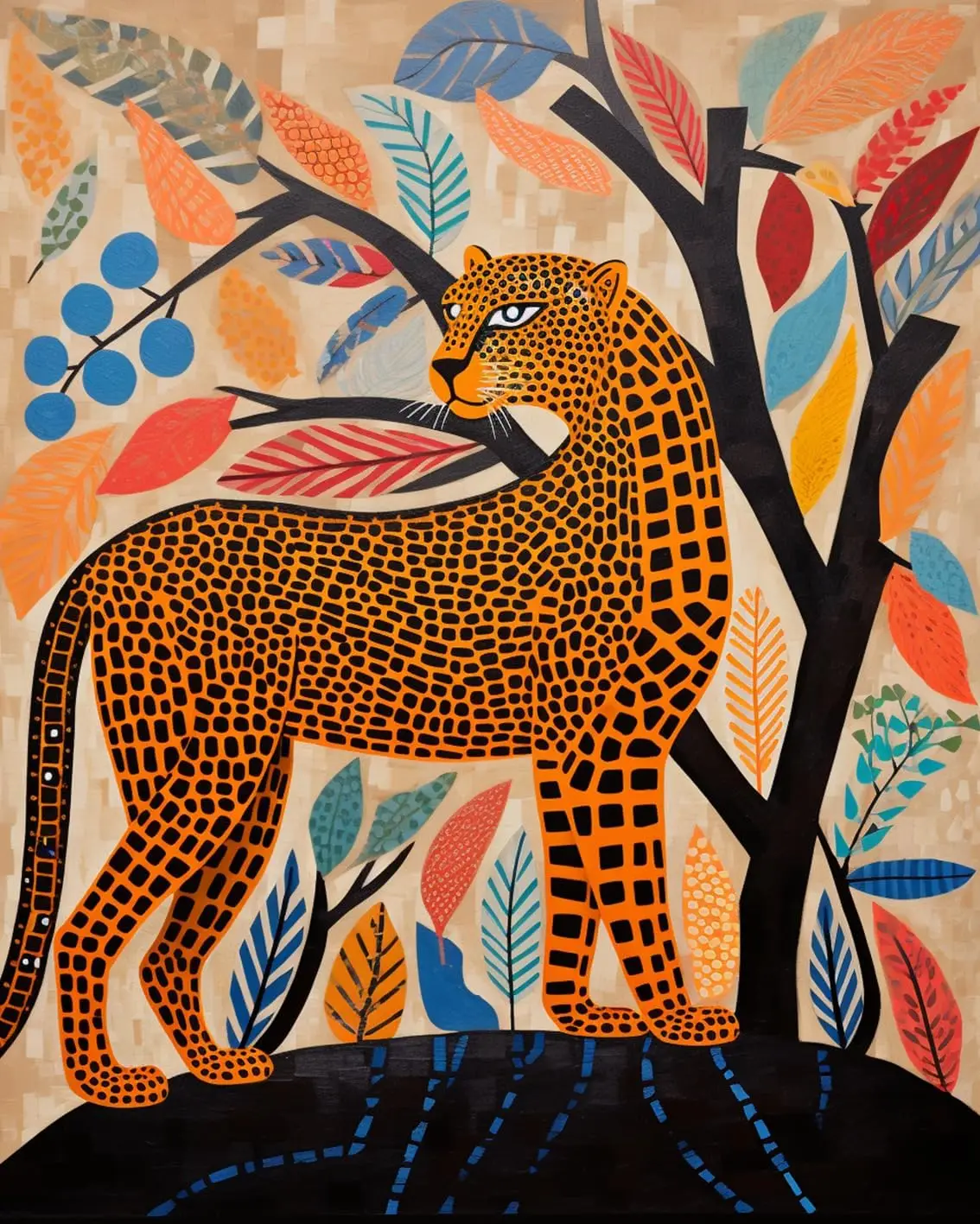 Paint by Number Leopard Gond Painting Style DIY Painting On Canvas with Brushes Acrylic Paints Gond Leopard Animal Paint by Numb