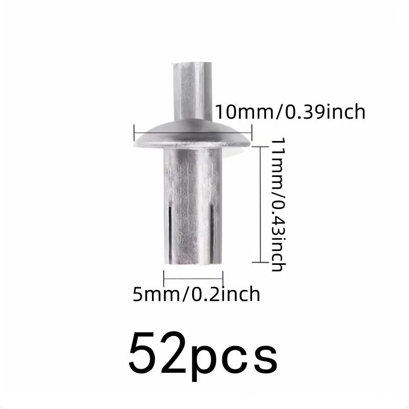 52 pcs 5*11mm Hammer Drive Rivets, Expansion Lock Design, Sheet Metal Joining Machinery Fastening, Multipurpose