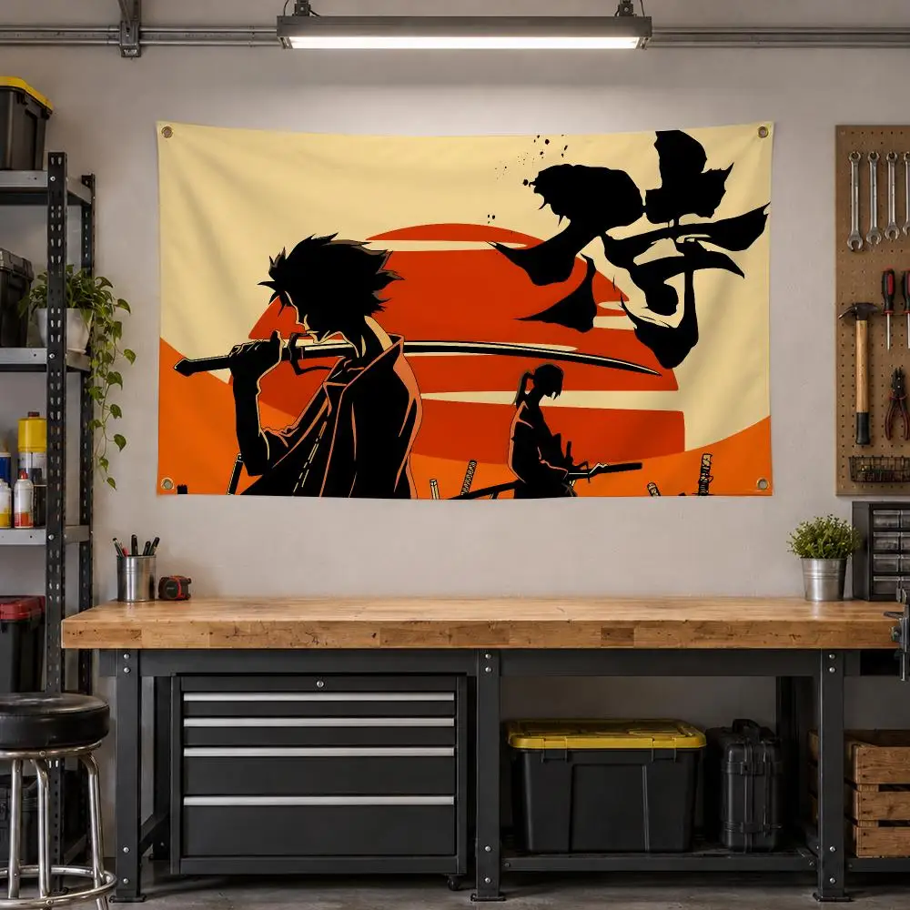 Anime Samurai Champloo Hip Hop Flags Personalized Banner Flag Room Dorm Camping Picnic Garage Bar Outdoor Wall Decor