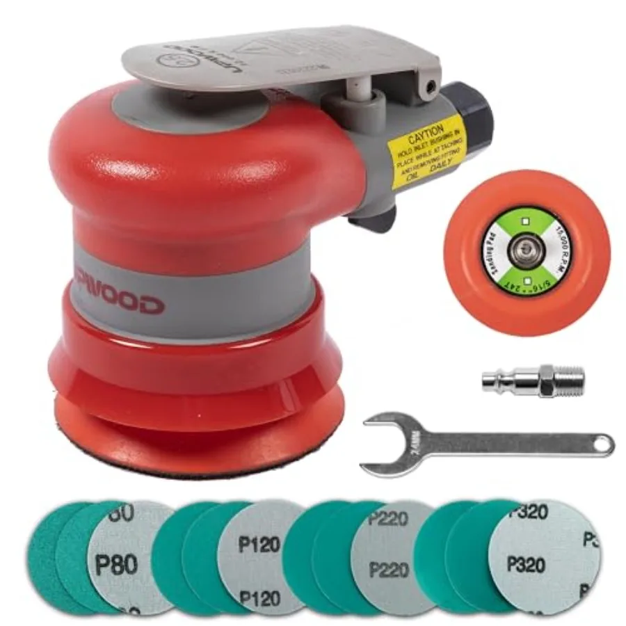 

Pneumatic random orbital sander 3-inch light weight palm sander 3/32" 2.5 mm diameter orbit 12000 RPM with extra backing pad an