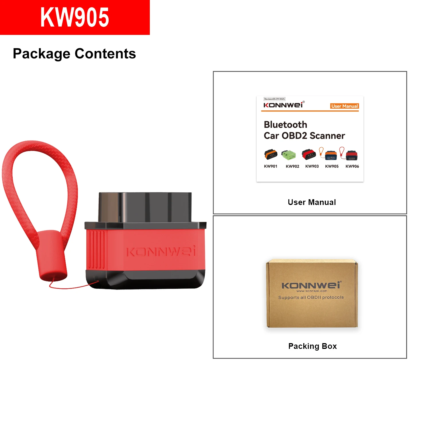 KONNWEI KW905 ELM327 V1.5 OBD2 Diagnosegerät Bluetooth 5.0 für Android/iOS ELM 327 OBD 2 Auto-Scanner Codeleser – Detail 3