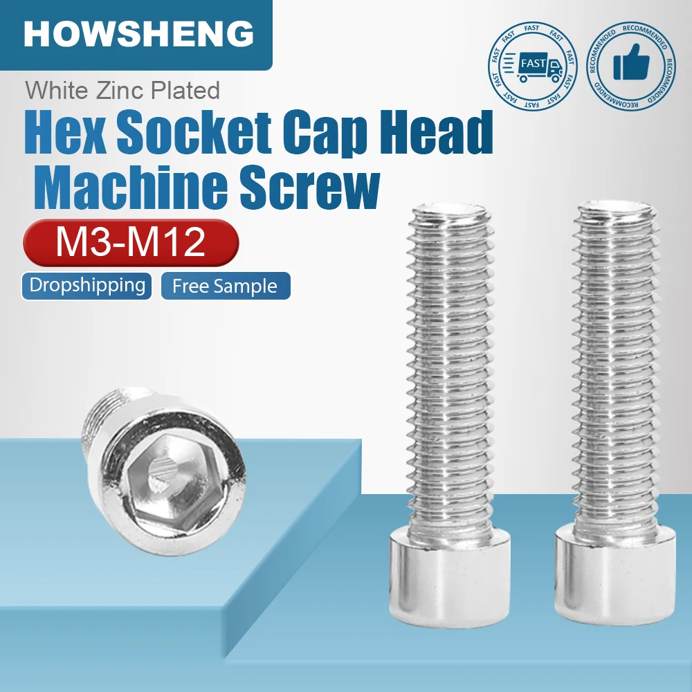 HOWSHENG 1-20pcs Allen Head Cap Screw Bolts Zinc Plated Steel Smooth Head Hex Socket Head Cap Screw Bolts M3 M4 M5 M6 M8 M10 M12