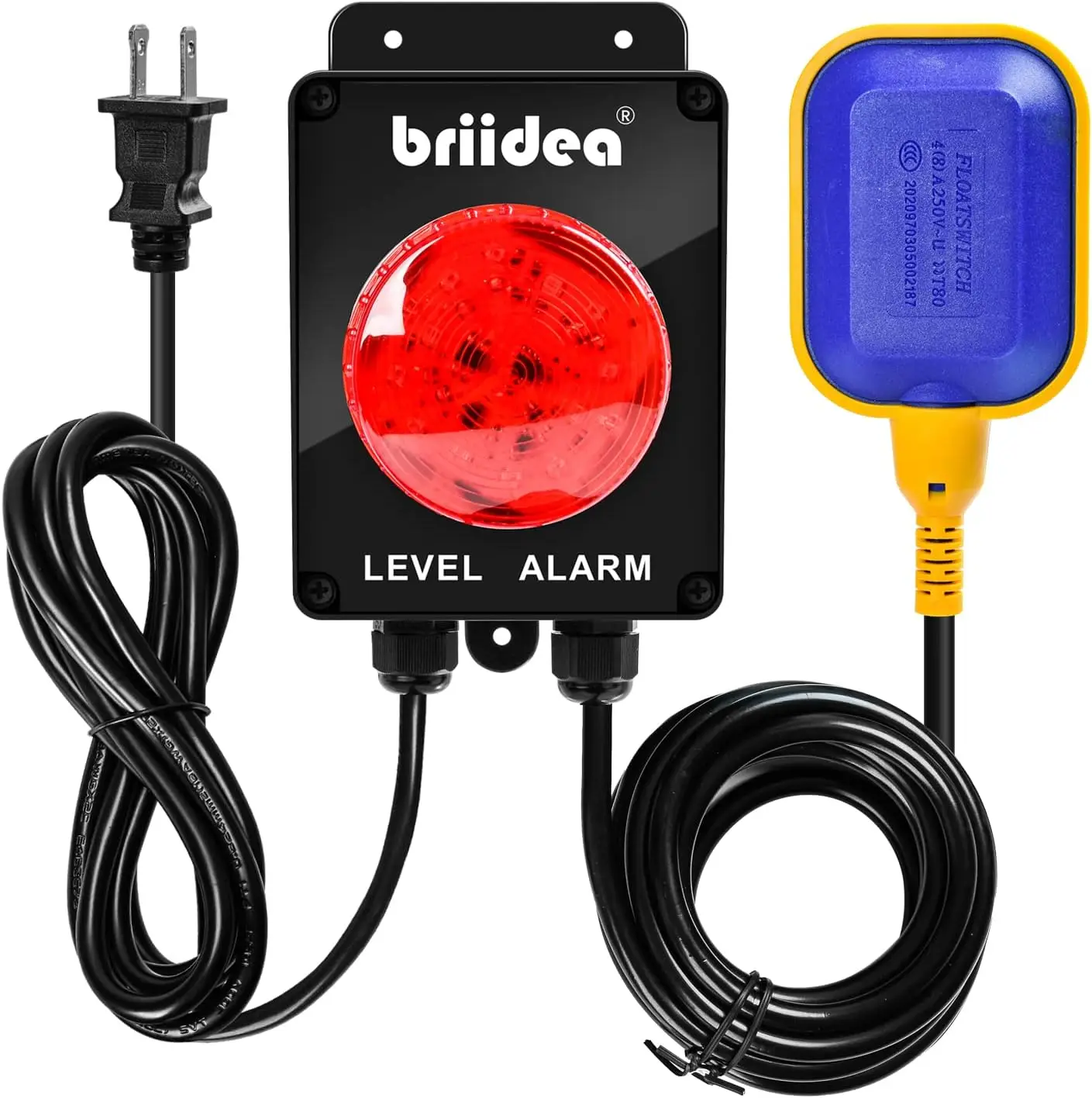 

High Water Alarm with 110dB Sound and LED Light, 10ft Float Switch for Septic Tanks and Pumps