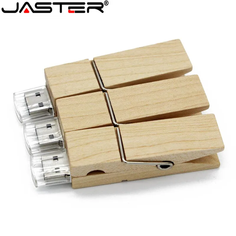 JASTER Clip in legno USB Flash Drive Pendrive 4GB 16GB 32GB 64GB 128GB Memory Stick regalo di pensenalità 1 pz Logo personalizzato gratuito