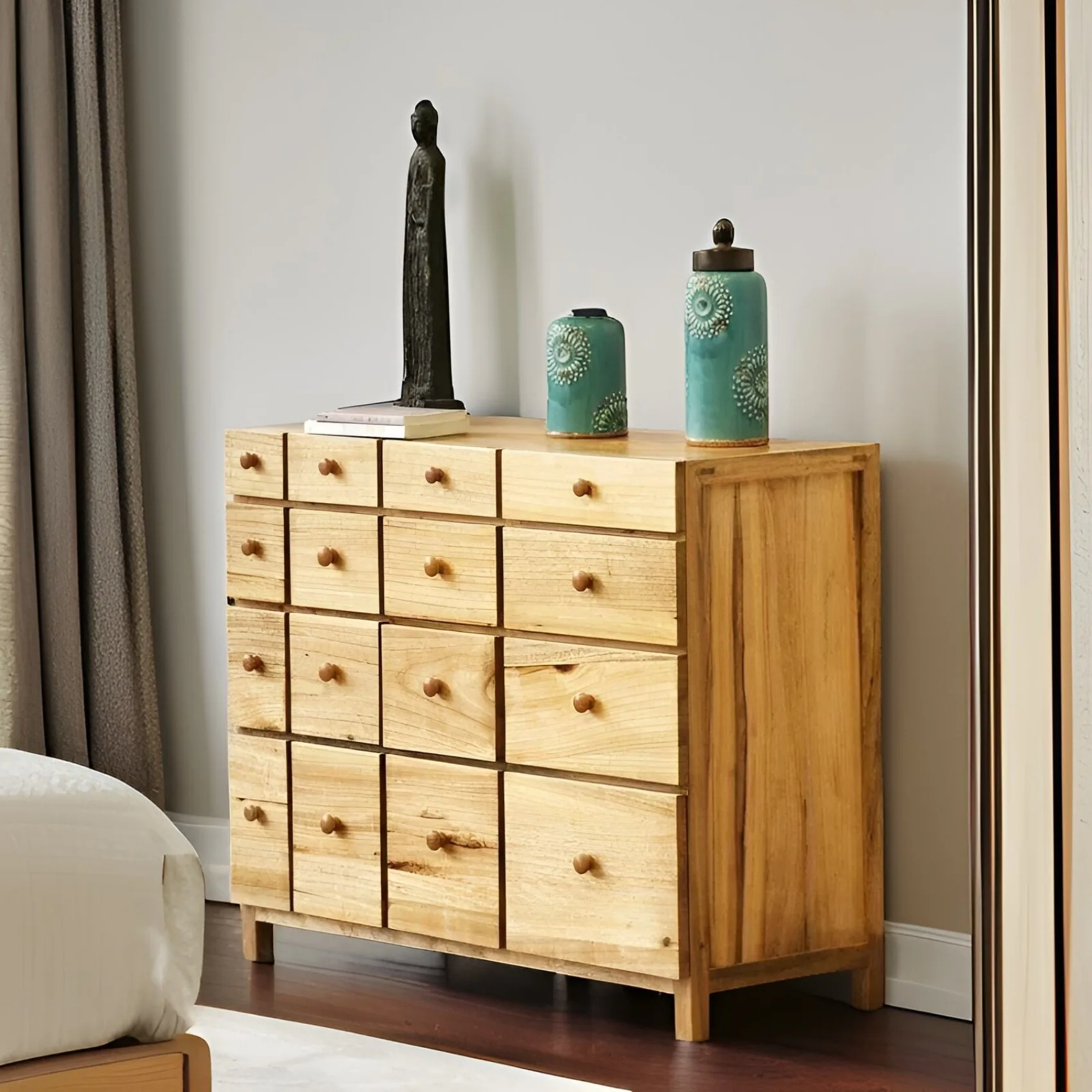 Multi-drawer camphor wood storage cabinet living room wall solid wood chest cabinet