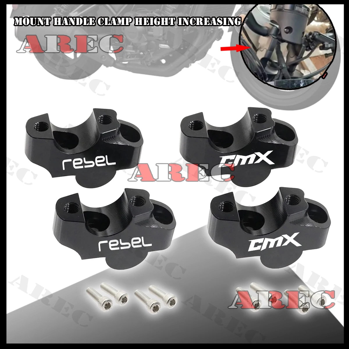 

Black CNC Handle Bar Back Move Mount Raised Extend Clamp Adapter For HONDA Rebel CM 300 500 1100 CMX 300 500 1100 2017-2023