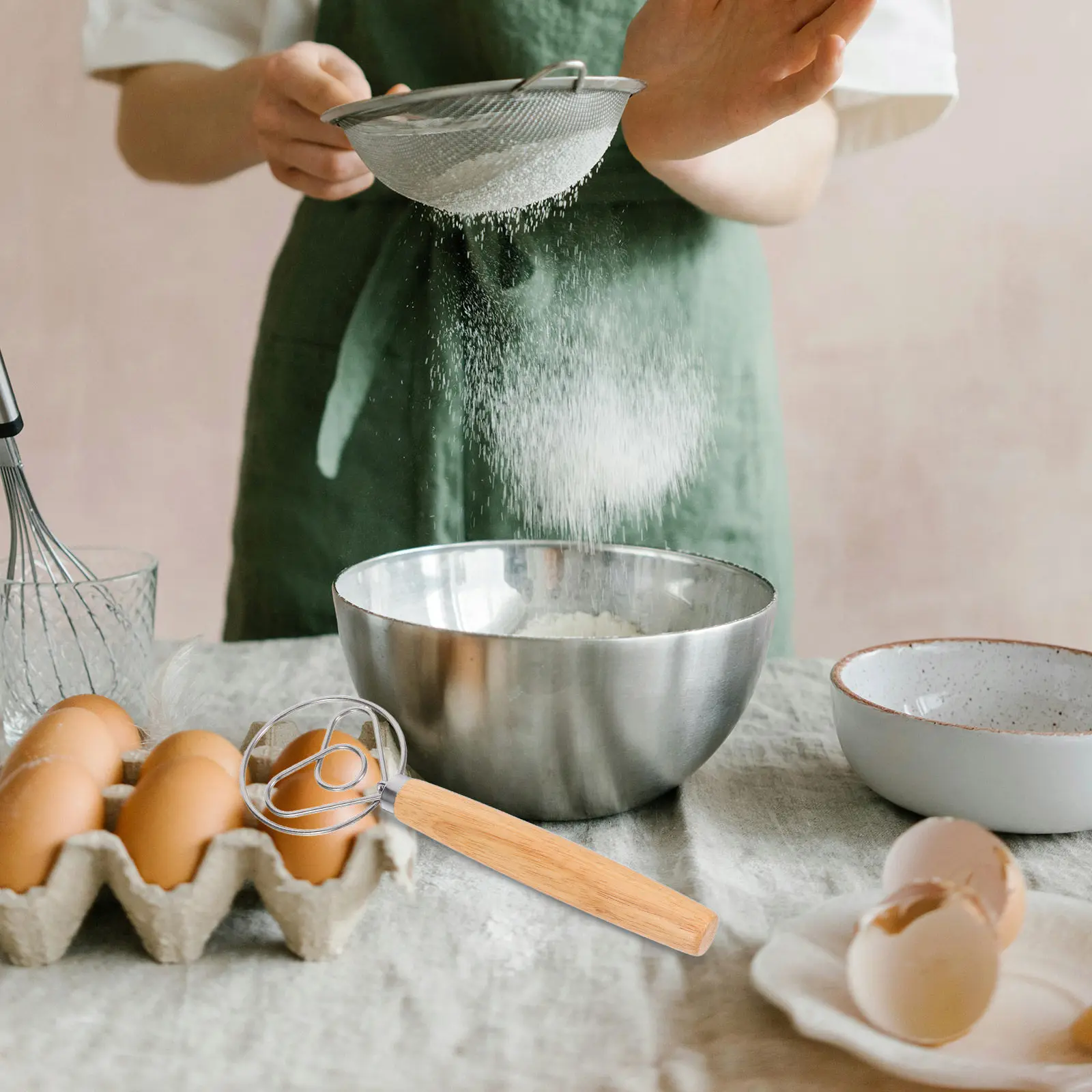 Batidor de acero inoxidable con mango de 10 pulgadas, diseño en espiral sin costuras para mezclar harina y batir huevos de forma eficiente