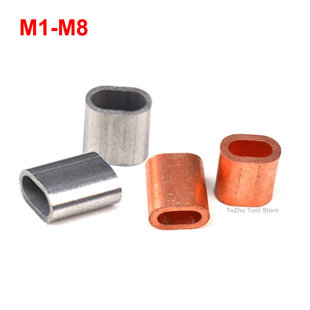 M1-M8 Steel Wire Rope Ferrules Crimping Sleeve,304 Stainless Steel,Copper Ellipse Wire Rope Ferrules Protective Sleeve