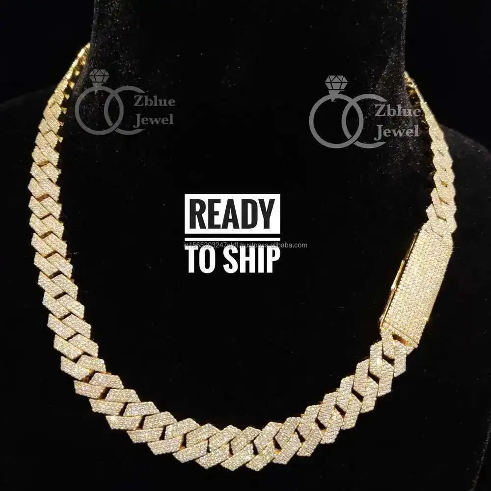 

13mm Hip Hop Iced Out Cuban Chain Necklace Vvs Clarity Moissanite Diamond Cuban Wholesale Low Price Fine Jewelry for Him Her