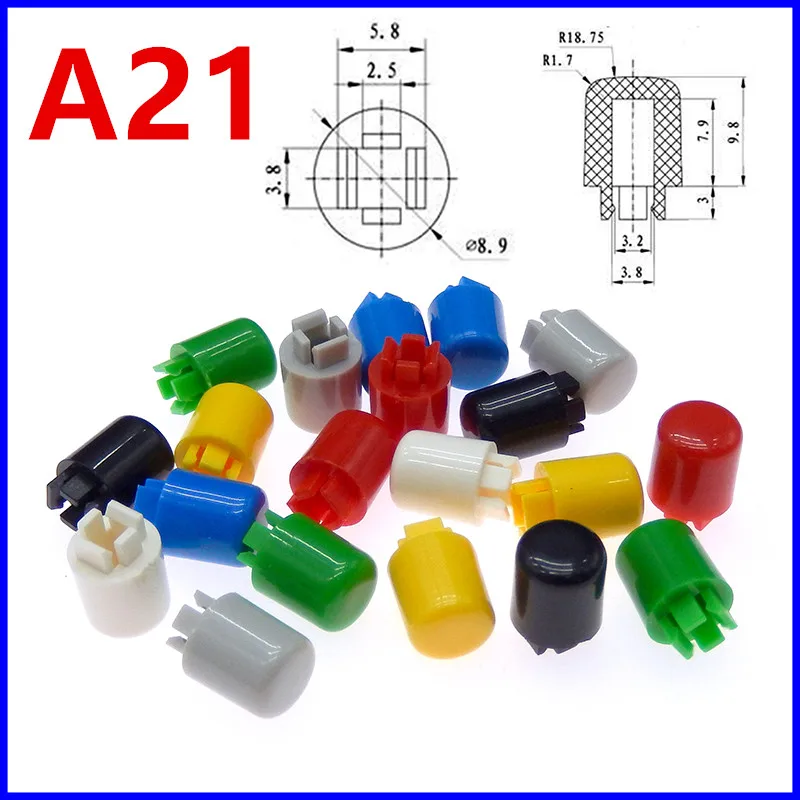 20pcs A21 key cap Round button switch cover button cap for B3F-4055 12*12* 7.3mm square head touch key cap Coloured plastic cove