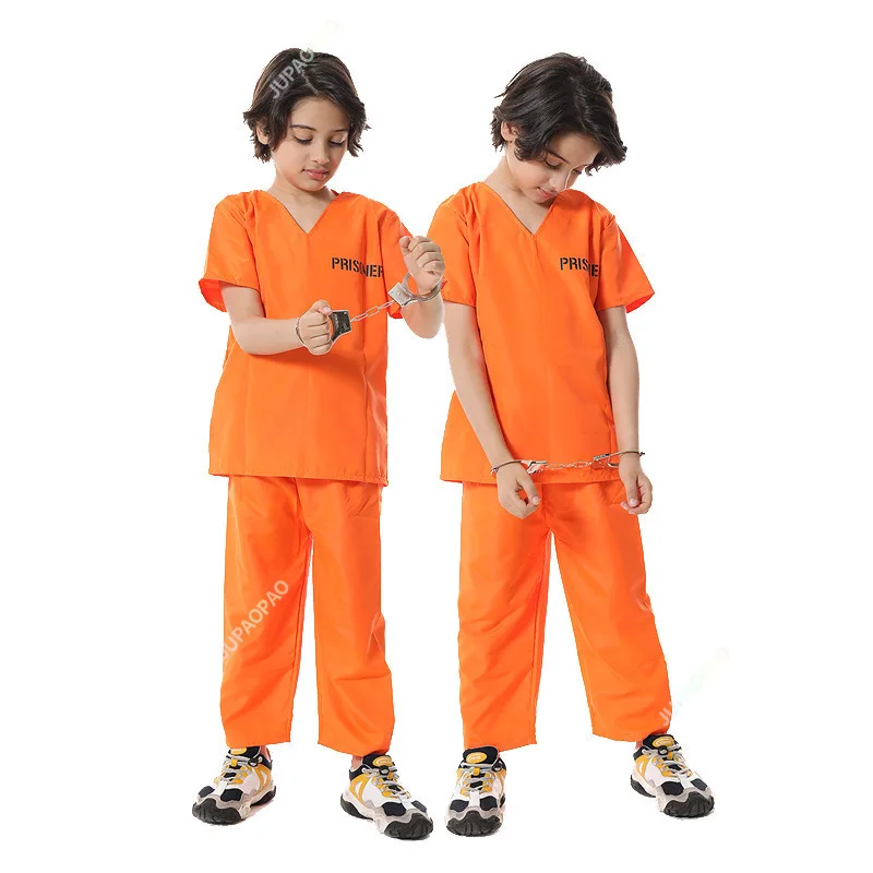 Adult Inmate Costume Orange Prisoner Jumpsuit Jailbird Outfit for Halloween Orange Prisoner Costume Men Jail Jumpsuit Costume