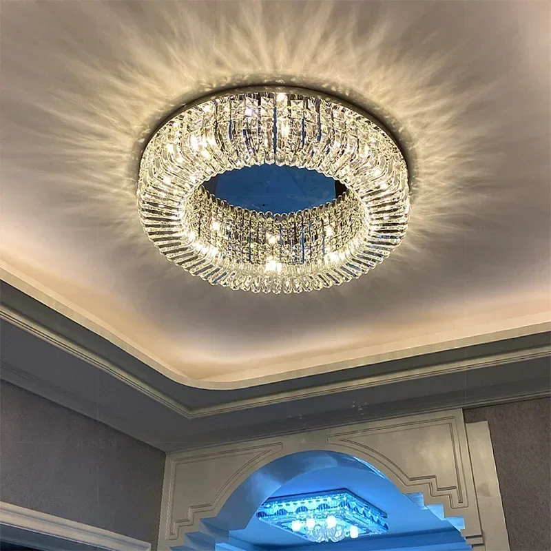 Luksusowy nowoczesny minimalistyczny okrągły żyrandol sufitowy ze szkła kryształowego do salonu sypialnia gabinet oświetlenie wewnętrzne Led Decor
