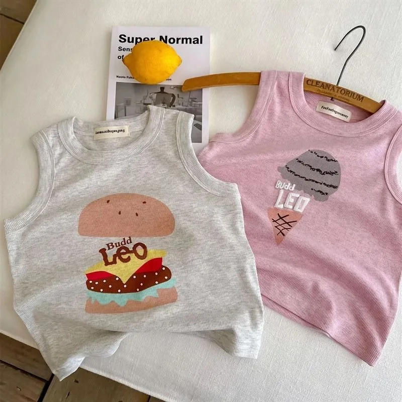 Ircomll 2025 Summer New Children's Vest Cute Cartoon Boy Girl Clothes Tank Top Kids Underwear Tops Sleeveless Cotton Tees 9M-6Y