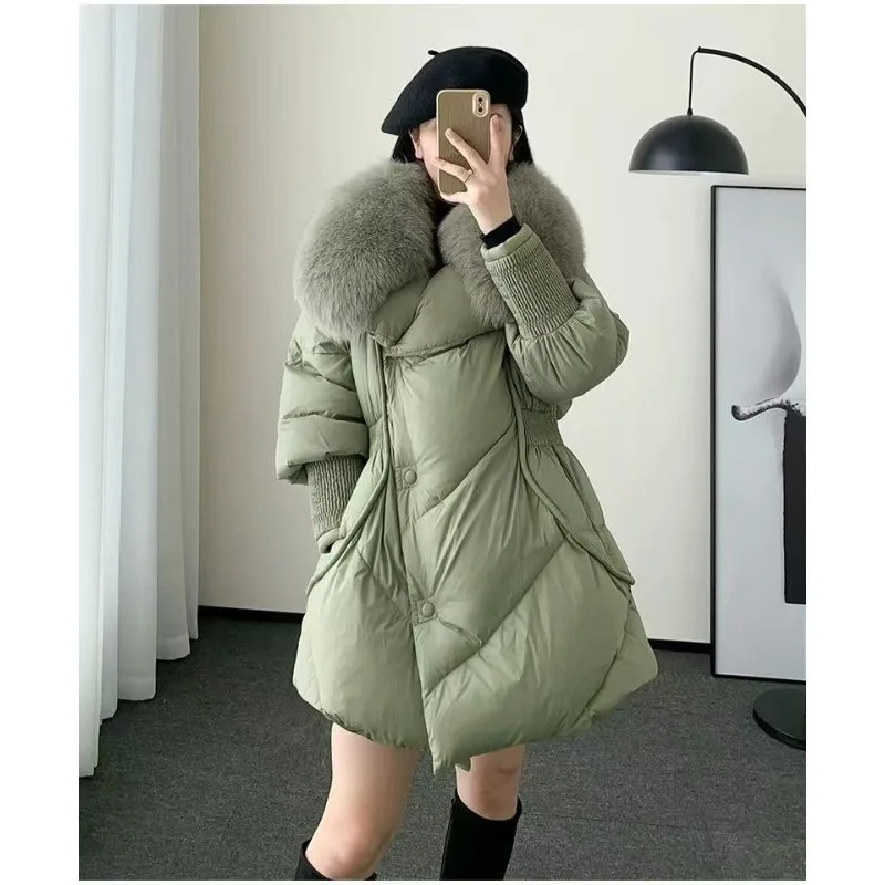 2025 new fox fur coat white down jacket female winter long high-end light luxury fashion women\'s wear thick warm  coats women