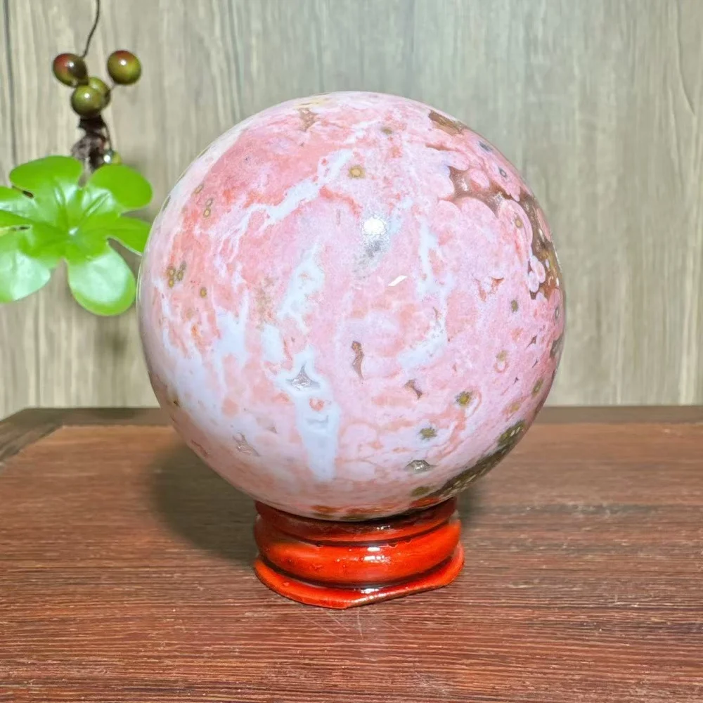 High Quality Rare Pink Ocean Jasper Geode Sphere Stone Healing Crystal Reiki Energy Home Scene Decoration Gifts Collection
