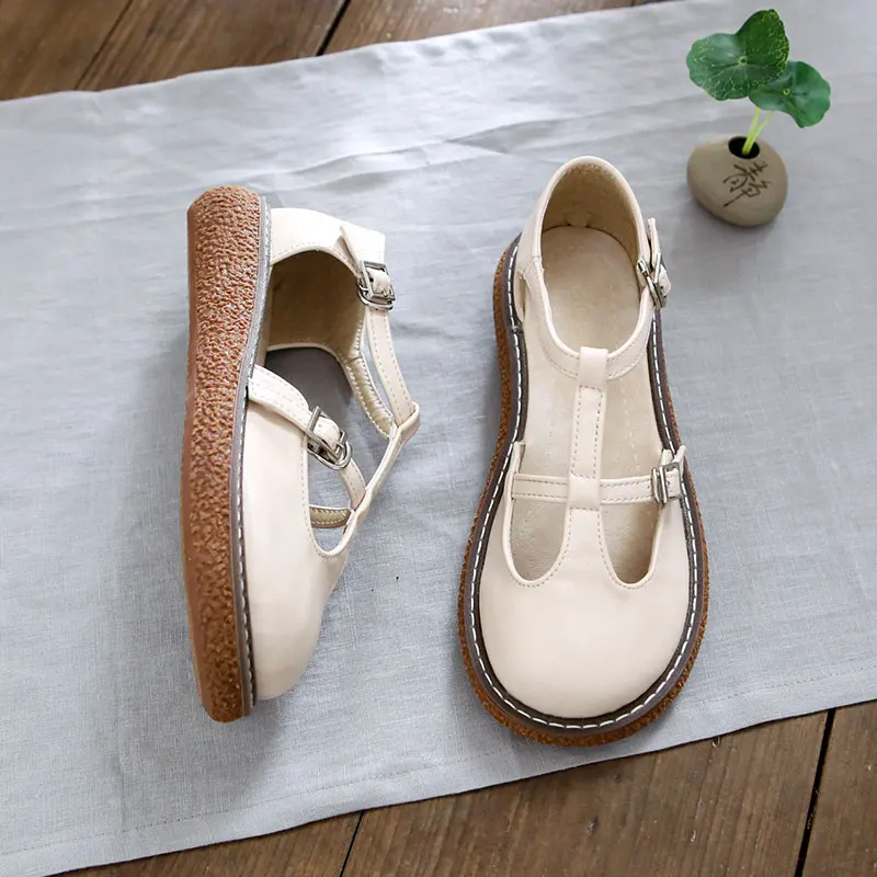 

Retro Japanese Style Handmade Flat Heel Roman Sandals Women's Large Head Clog Shoes Hollow out Soft Bottom Thong Slippers