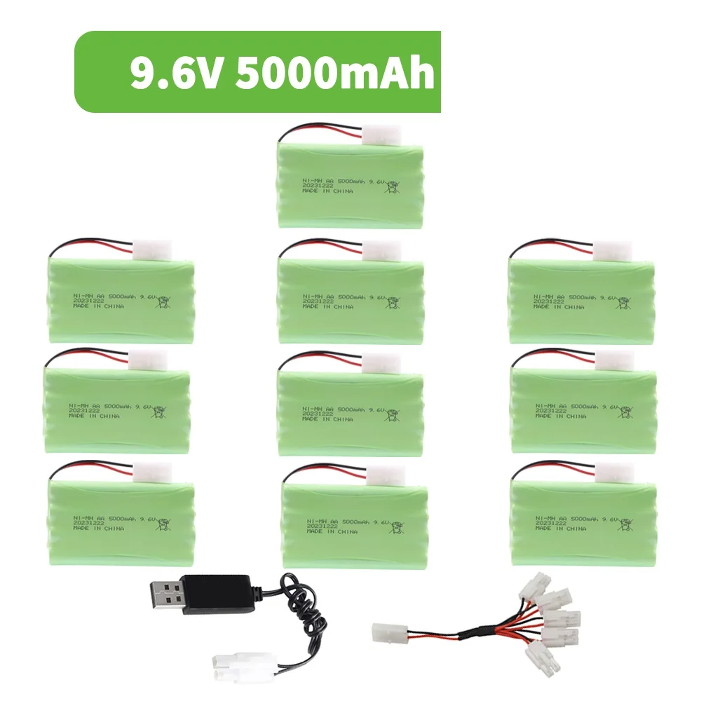 

Rechargeable 9.6V 5000mah Battery with Charger For Rc toys Cars Tanks Robots Gun toys accessories NiMH 8*AA 9.6v Batteries Pack