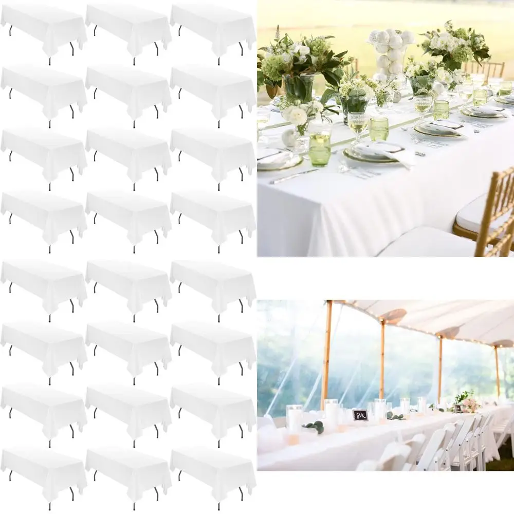 

Скатерть из белого полиэстера, 60 x 102 дюйма, моющаяся, идеально подходит для свадеб, обедов, вечеринок и мероприятий на открытом воздухе