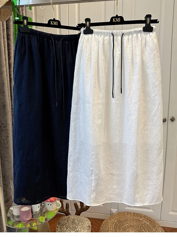 

Модная юбка А-силуэта средней длины с эластичной талией и разрезом сзади для женщин больших размеров, элегантный стройнящий дизайн в корейском стиле