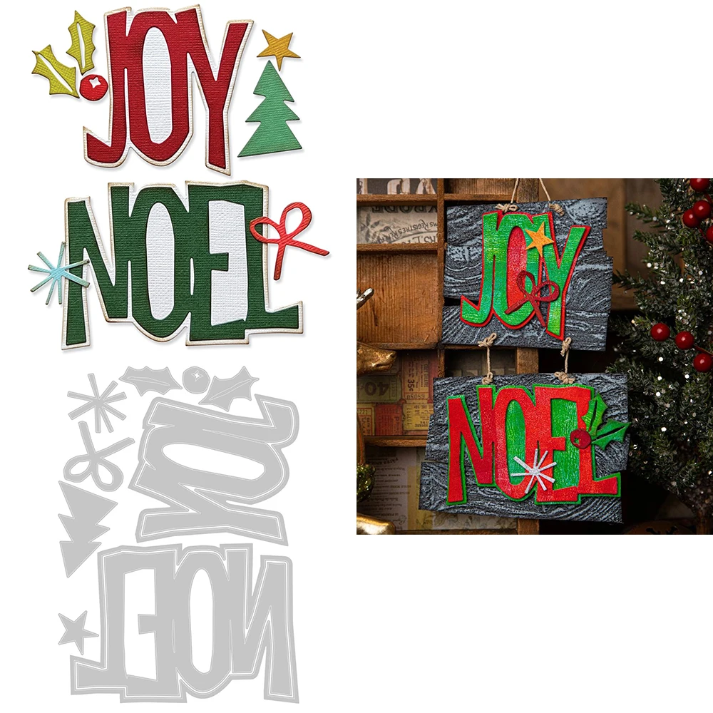 JOY NOEL Words Metal Cutting Dies Star Snowflake Bow-knot Ornament Diecut for DIY Scrapbooking Holiday Paper Craft Album Making