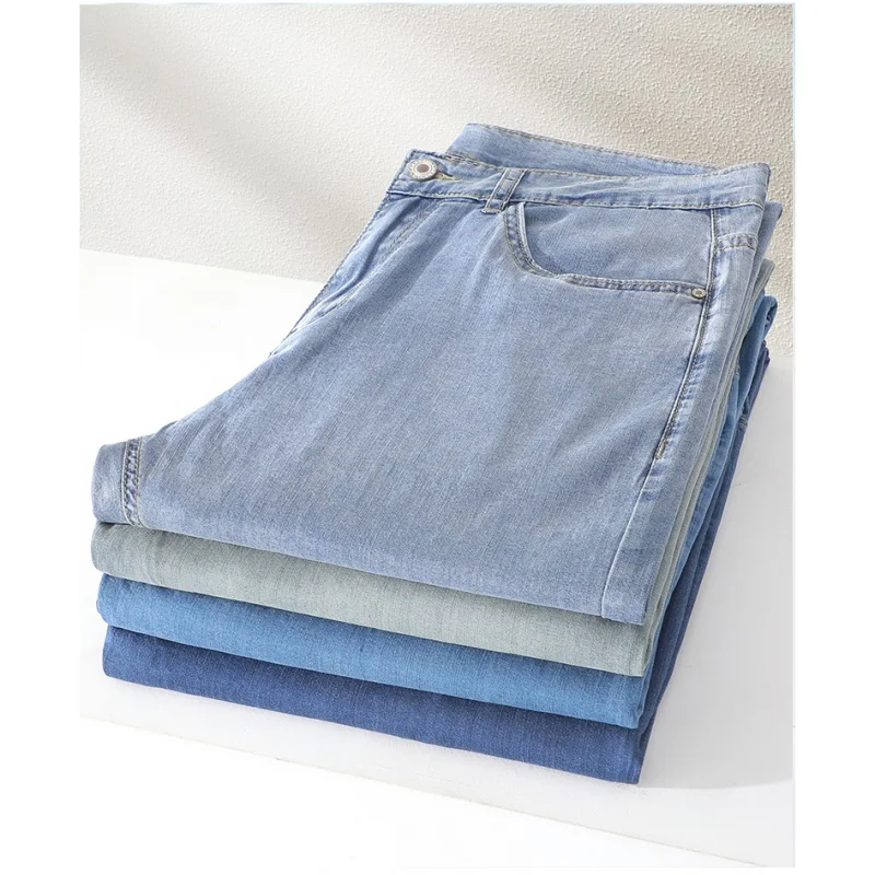 Summer thin section loose straight men's jeans 2024 new simple vintage blue tide ice silk draped wide-leg pants