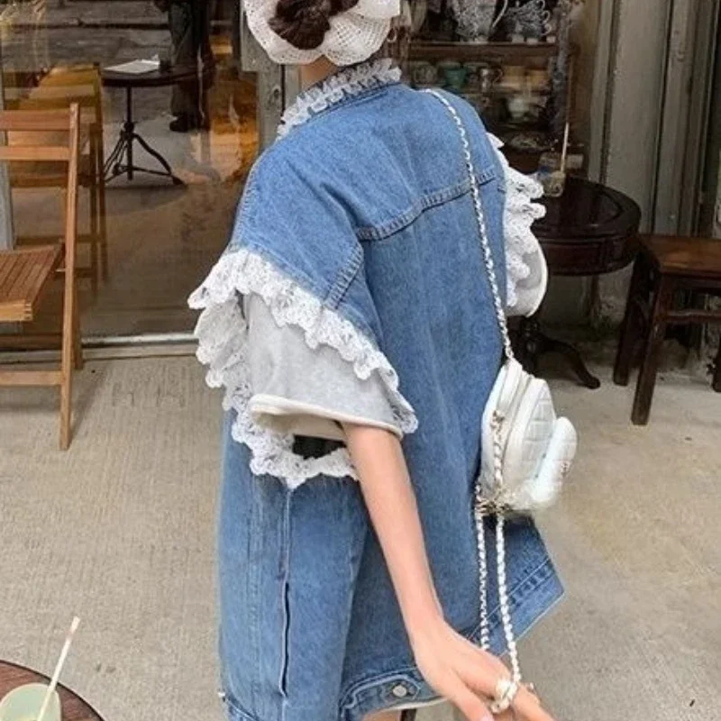 French Lace Denim Jacket 2026 Summer Design Sense Relaxed Retro Tank Top Women's Vest Top