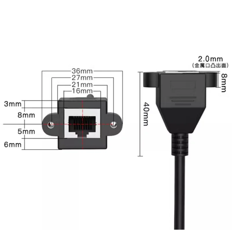 USB 2.0 DuPont 2.54 9-pin أنثى إلى RJ45 أنثى إيثرنت LAN شبكة تمديد كابل مع تصاعد ثقوب المسمار لمضيف الكمبيوتر 0.3M