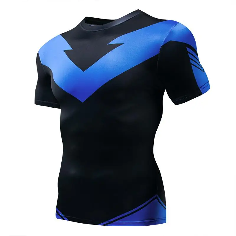 

2025 New 3D Nightwing Men's T-shirt Running Fast Dry Shirt Men's Compression T-shirt Sportwear Gym boxing training sport top