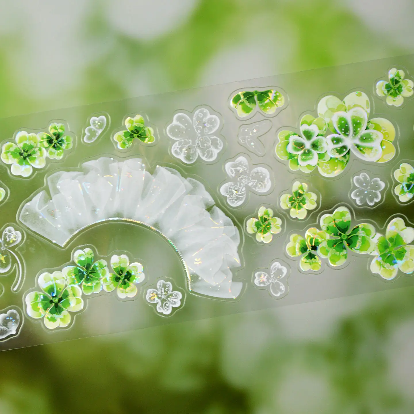 

OKMT New Journal Floral Landscaping PET Tape Green Decorative Sticker, Lace Lucky Grass, Die Cut