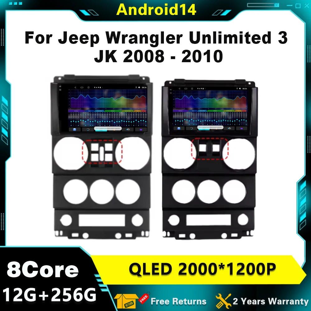 

For Jeep Wrangler Unlimited 3 JK 2008 - 2010 Android 14 Car Radio Multimedia Player Navigation GPS 4G Wireless Carplay HDR QLED