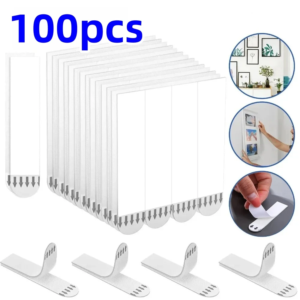 10-100pcs Punch-free Frame Tape Strips Mounting Self Adhesive Picture Frame Fixed Poster Wall Hook Decorate Fixing wall Hanger