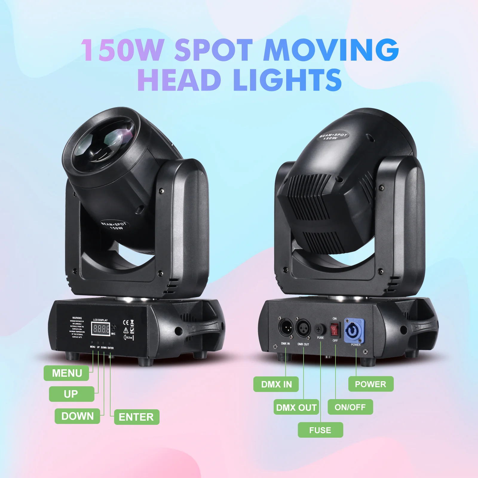 2 قطعة 150 واط LED تتحرك إضاءة أمامية شعاع صغير وبقعة 18 المنشور الدورية 8 ألوان و 8 Gobos DJ ديسكو بار ستروب ديسكو أضواء
