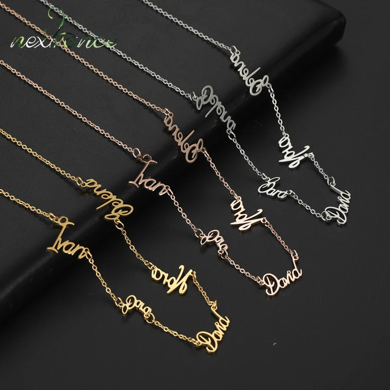 Nextvance Custom Multiple Names Necklace 1-6 Nameplates Personalized Stainless Steel Pendant For Women Men Family Jewelry Gifts