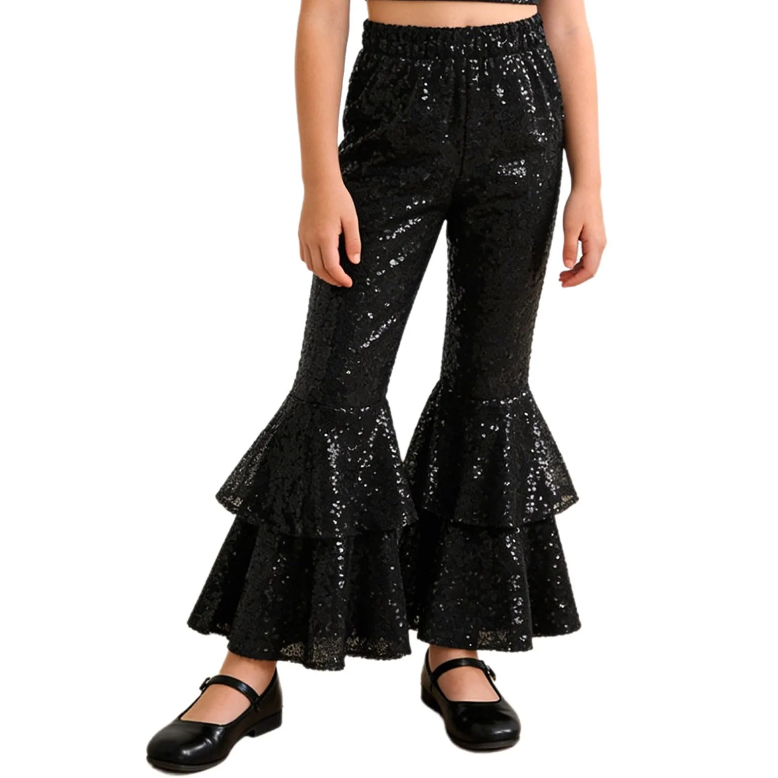 Kinderen Meisjes Jaren '70 Jaren '80 Disco Jazz Dansbroek Glittery Pailletten Uitlopende Broek Gelaagde Bell Bottom Lange Broek voor Feest Stage Performance