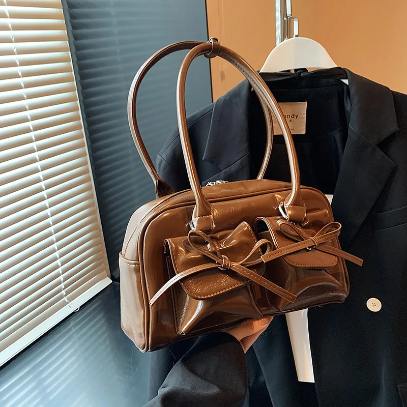 

Fashion Women's Underarm Bow Bag 2025 Korean Version New Simple Casual Pillow Bag Fashion Versatile Shoulder Bag