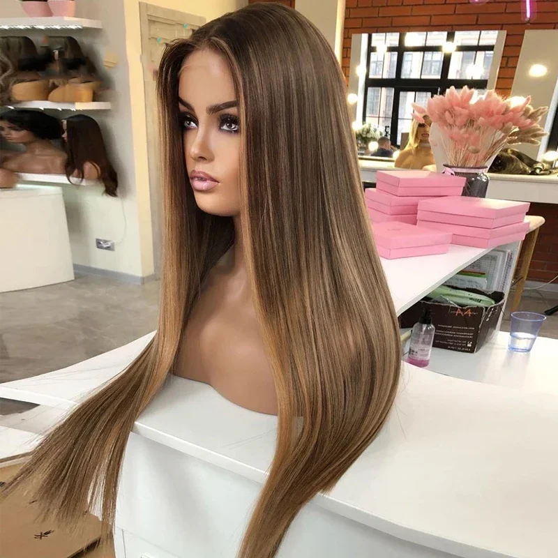 Highlight Blonde 5x5 Silk Base 30“ Straight Glueless Jewish Human Hair Wig With Baby Hair HD Lace European Hair Preplucked