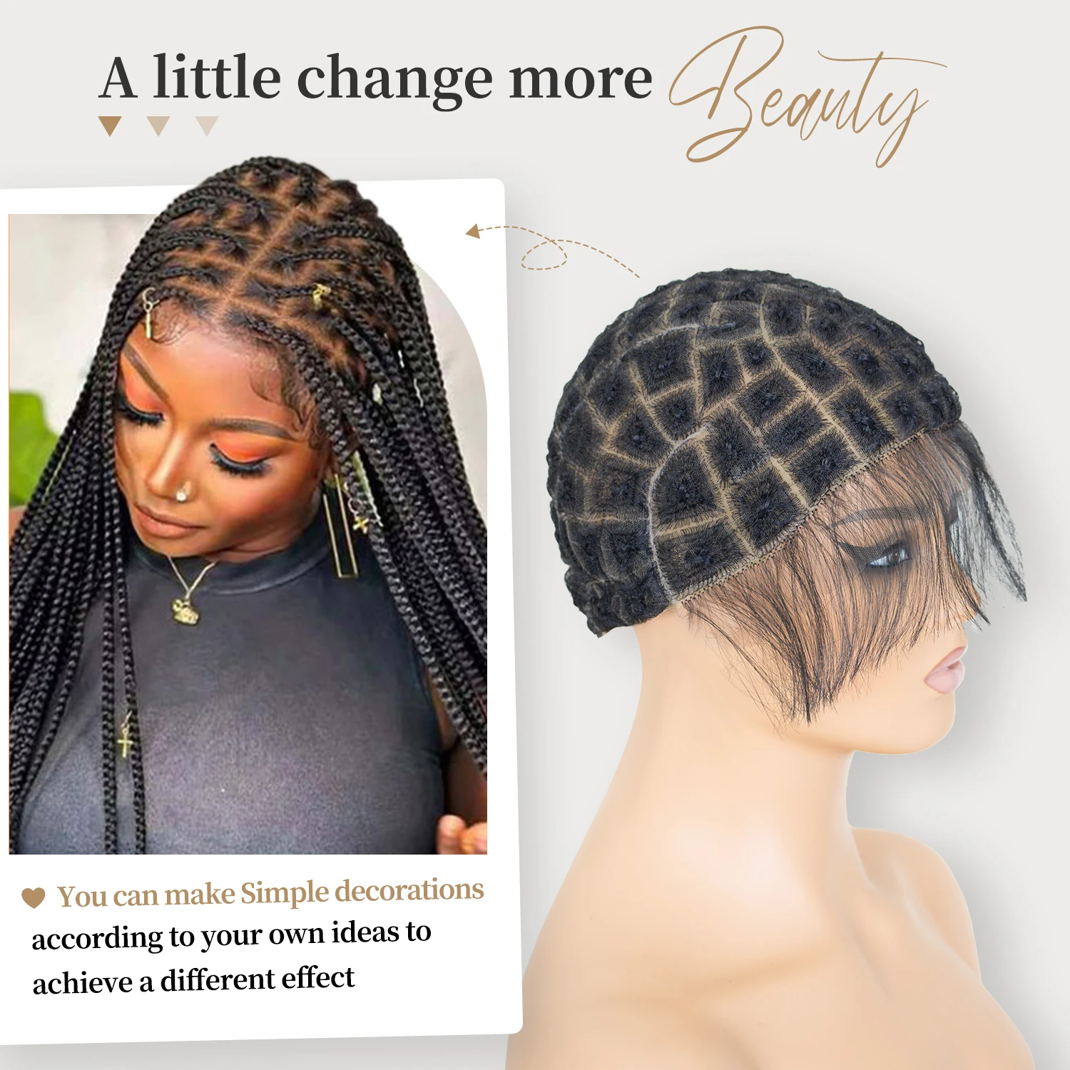 Braided Wig Caps with Baby Hair Full Double Lace Wigs Caps for Making Wig Glueless Crochet Wig Caps for Black Women (95Sections)