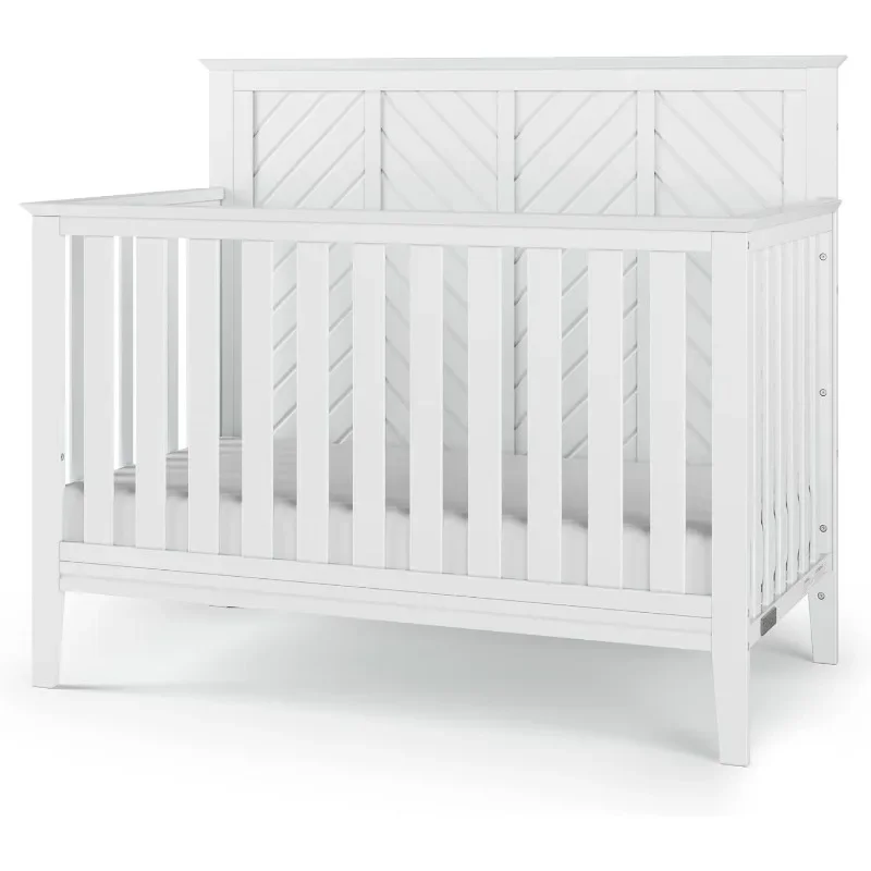 4-in-1 Convertible Crib, Baby Crib Converts to Day Bed, Toddler Bed and Full Size Bed, 3 Adjustable Mattress Positions