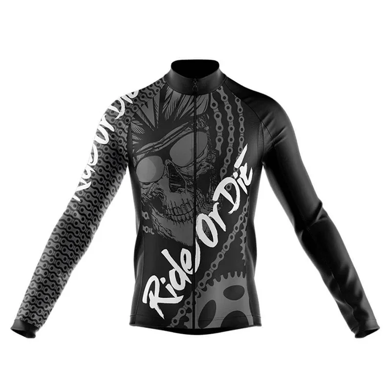 Skull Pattern Cycling Jerseys 2023 Summer Long Sleeve Cycling Clothing MTB Bike Uniform Maillot Ropa Ciclismo Mens Bicycle Wear