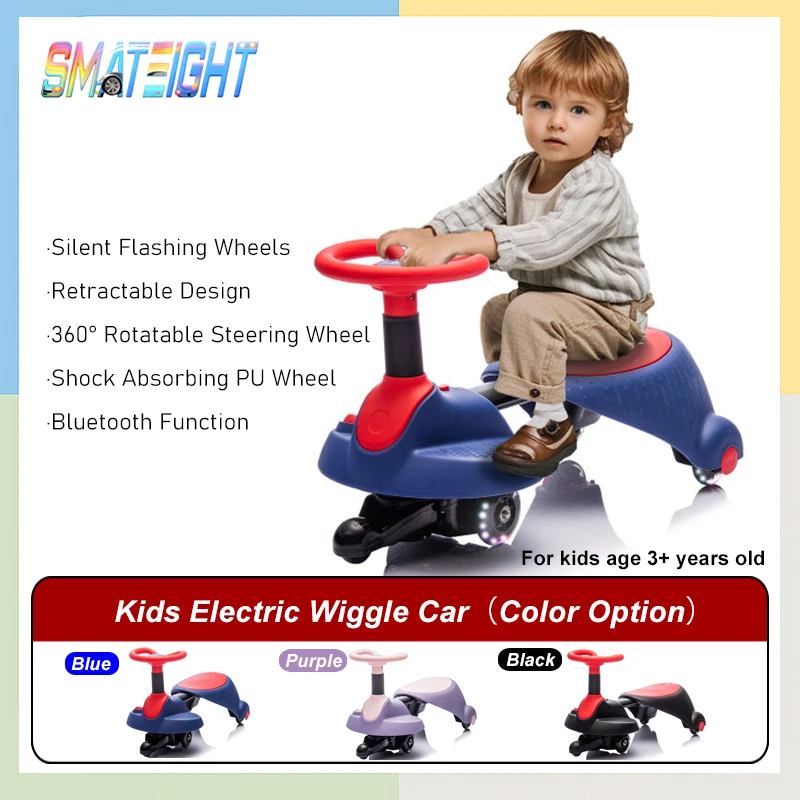 Auto elettrica per bambini da 6 V con 360 °   Volante Ruote in PU lampeggianti Design ammortizzante Bluetooth Ride On Toy per età 3+
