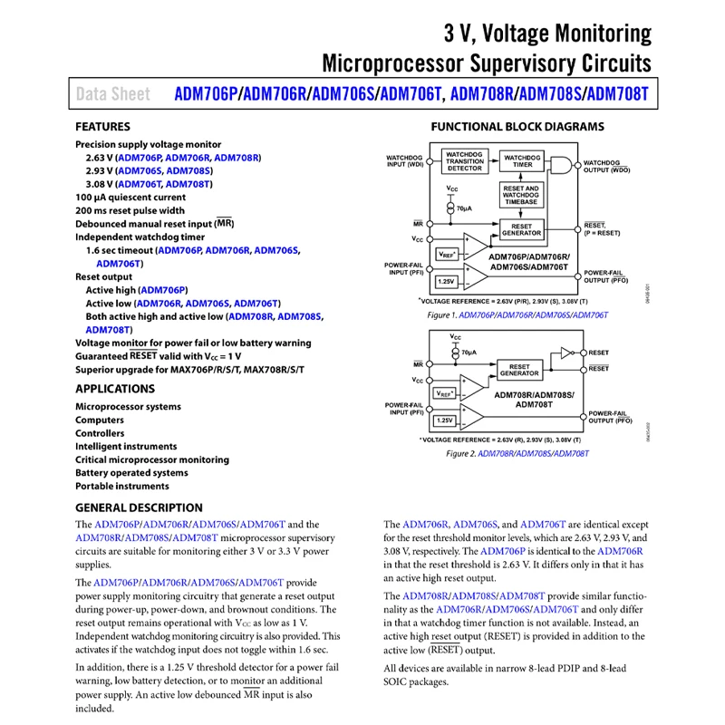 5PCS ADM706SARZ-REEL ADM706SAR ADM706 SOP-8 voltage monitoring microprocessor monitoring circuit IC chip