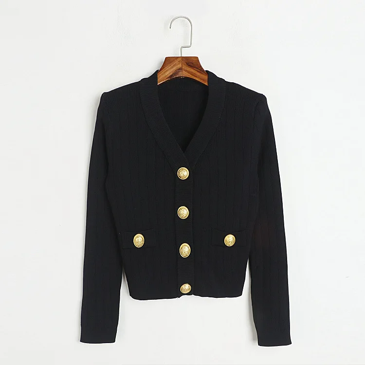 

Spring/Autumn 2025 New Women's Knit Sweater, Elegant Long-Sleeve Ribbed Cardigan in Candy Colors with Metal Buttons