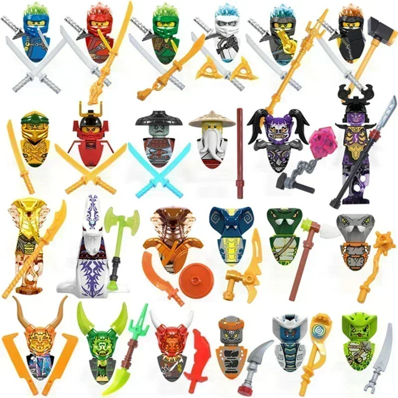 Mini Ninja Motorcycle Action Figures Building Blocks Skeleton Soldiers Snakes Warrior Samurai Anime Movie Dolls Bricks Kids Toys - view 4