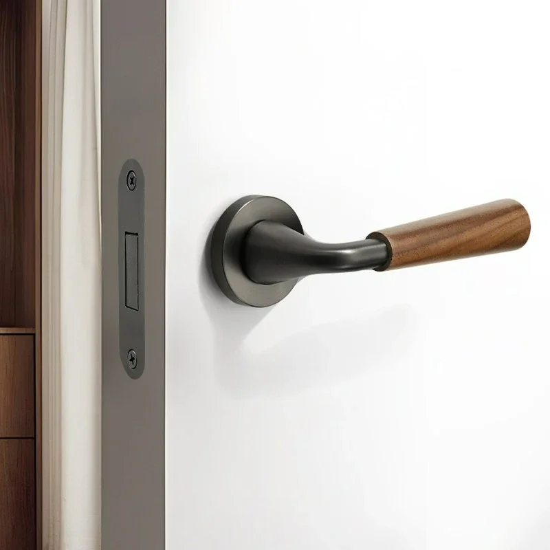 

Wood Wind Zinc Alloy Bedroom Light Luxury Indoor Wooden Door Household Lock Walnut Handle Invisible Door Lock