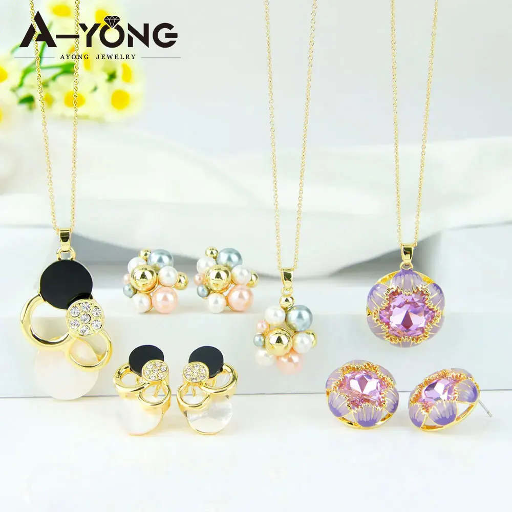 Exquisite Purple Crystal Jewelry Set 14k Gold Color Italian Boho Inspired Necklace Earrings Women Wedding Guest Jewelrys